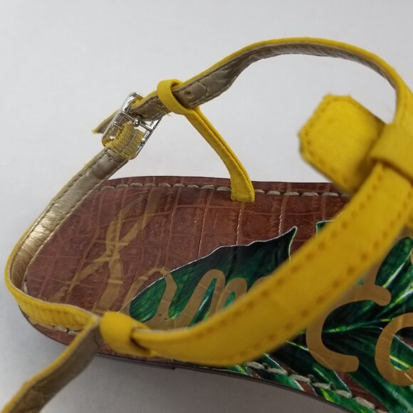 Sam Edelman Tropical Gigi T -Strap Yellow Thong Sandals Boho Resort Summer 7.5W - Picture 11 of 13